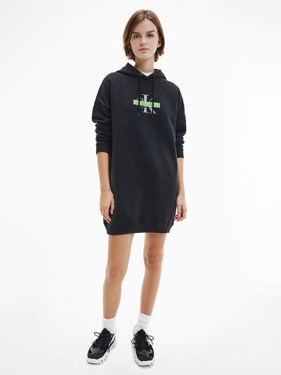 Calvin Klein Ruhák HU469090 | Calvin Klein Organic Cotton Hooded Sweatshirt Női Ruha Fekete